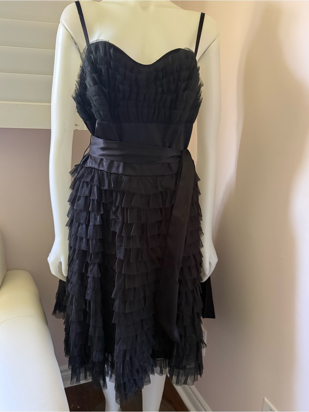 Simon Chang black tulle layered dress